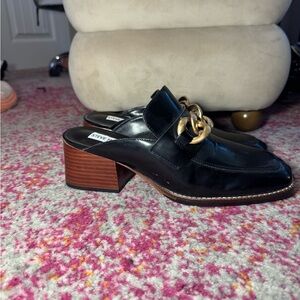 Steve Madden Black Mules with Gold Chain Accent